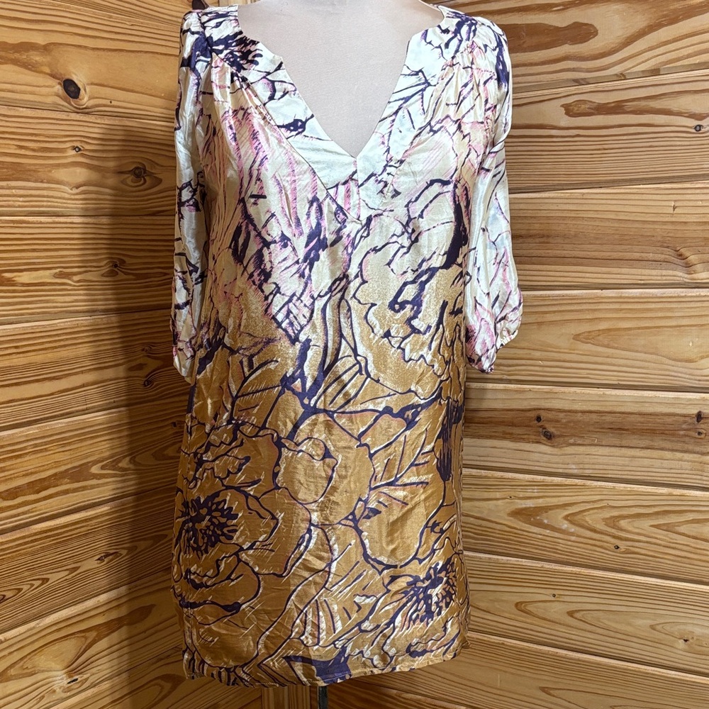 Glam Gold and Purple Silk  Mini Dress- Small